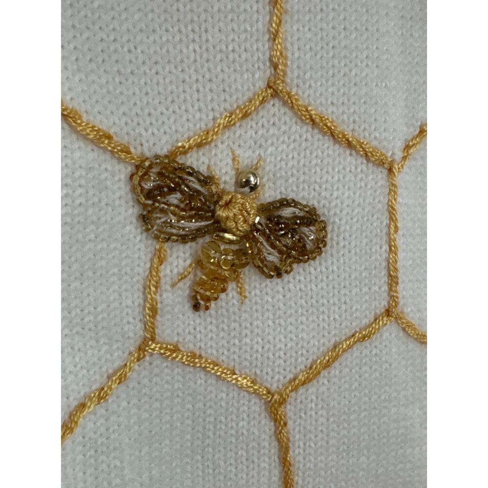 Y2K Michael Simon Knit crochet Bumblebee beaded Vest white gold yellow S/M - Picture 3 of 12